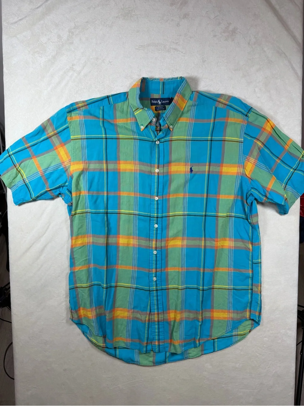 Polo Ralph Lauren XL Indian Madras Turquoise Plaid Short-Sleeve Button Shirt